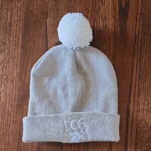 Gray Knit Beanie with Pom Pom Dog Mom